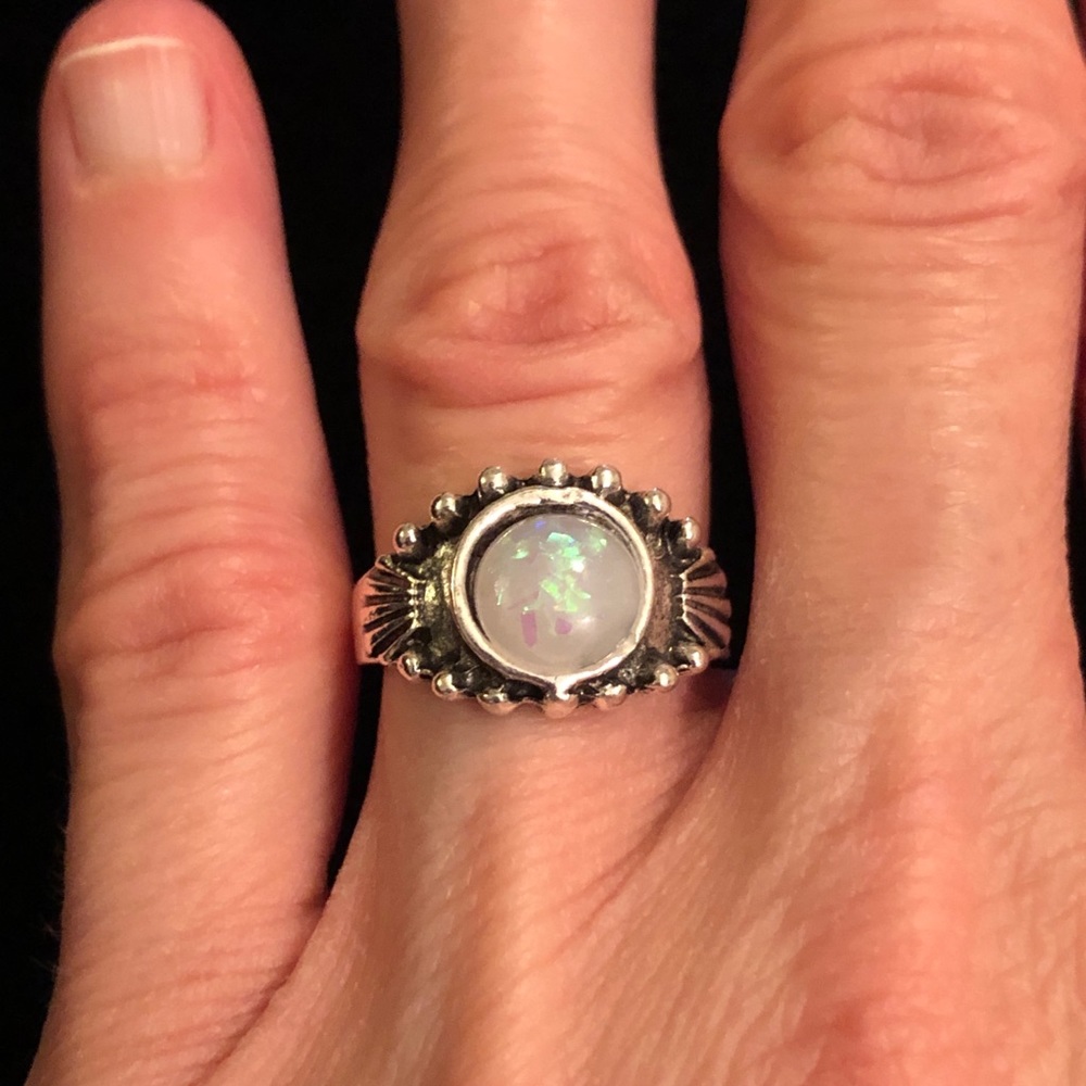 Elegant Silver Faux Opal Ring